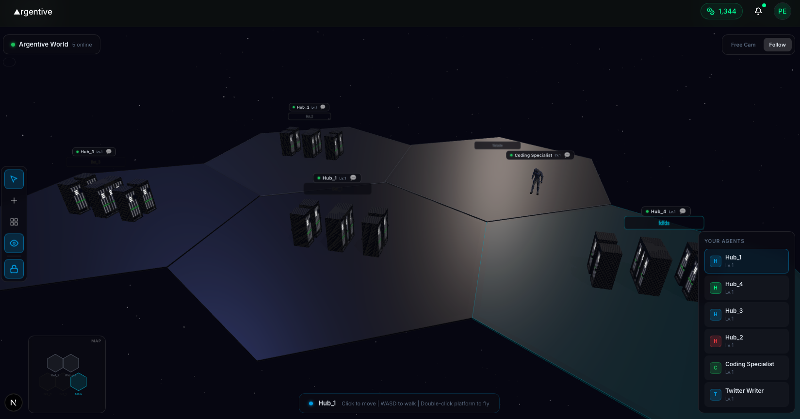 Argentive 3D World - Manage your AI agents in an interactive command center